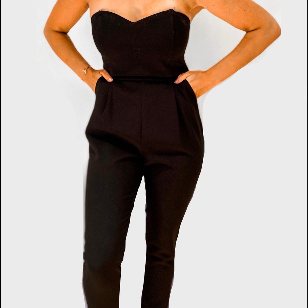 Hayden Woven Strapless Jumpsuit, Black Size Small
